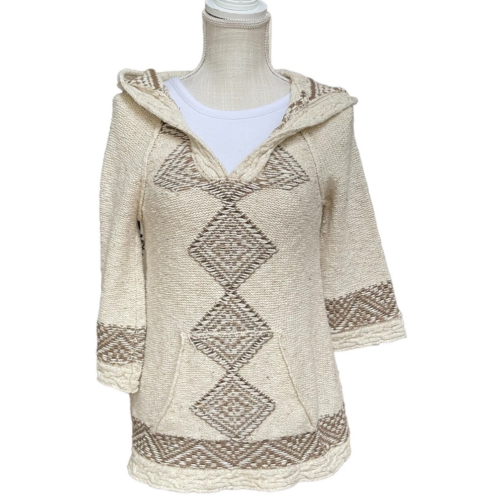 Free People Beige Aztec Hooded‎ Kin Pullover Sweater Size: S